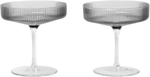 Ferm Living Ripple Champagneglas, set van 2 Grijs Gerookt