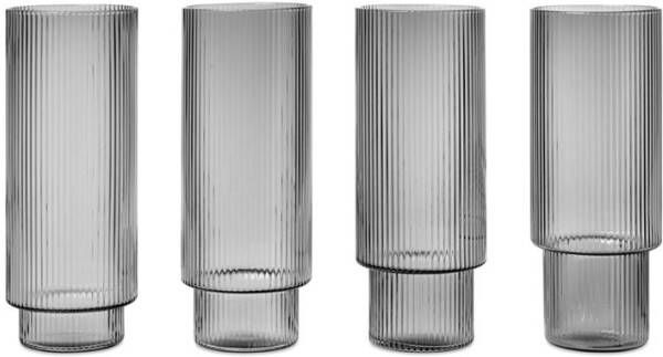 Ferm Living Ripple Longdrinkglazen, set van 4 stuks Grijs Gerookt