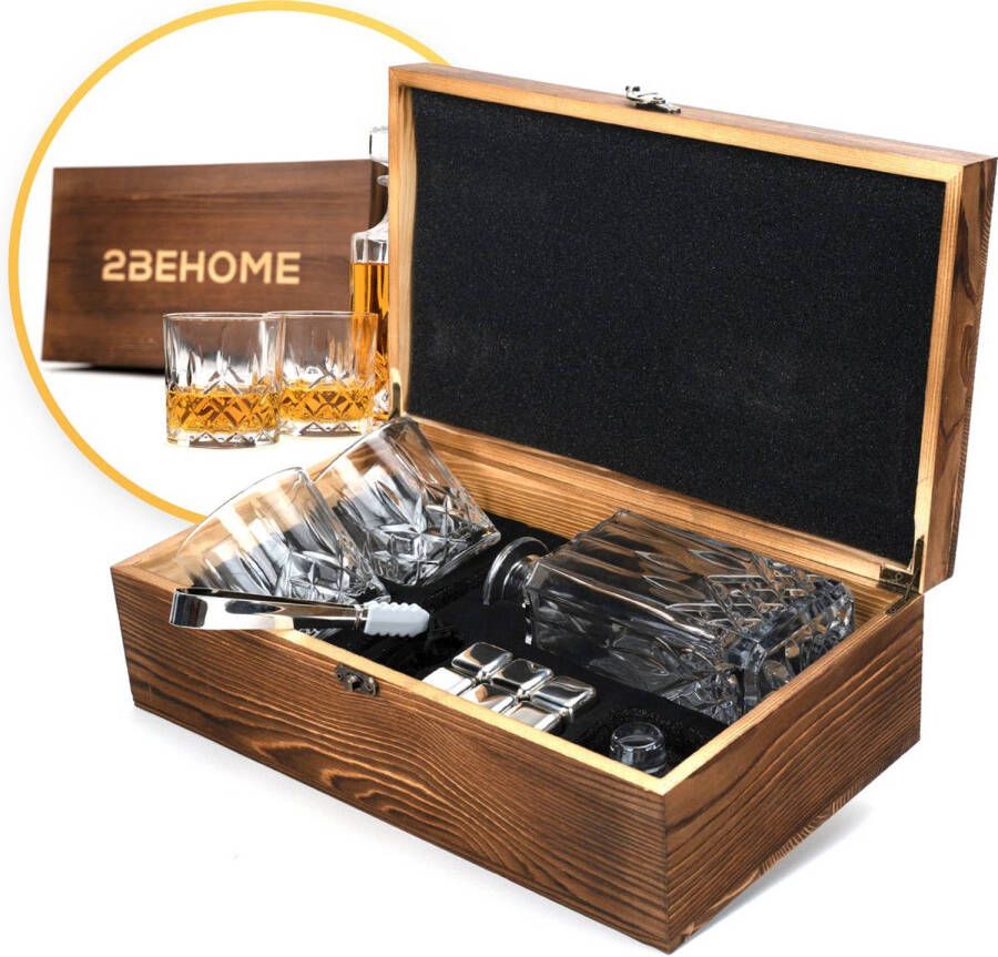 2BEHOME Whiskey Set Met Decanteer Karaf Incl. 2 Whiskey Glazen En 6 Whiskey Stones En Luxe Geschenkdoos Whisky