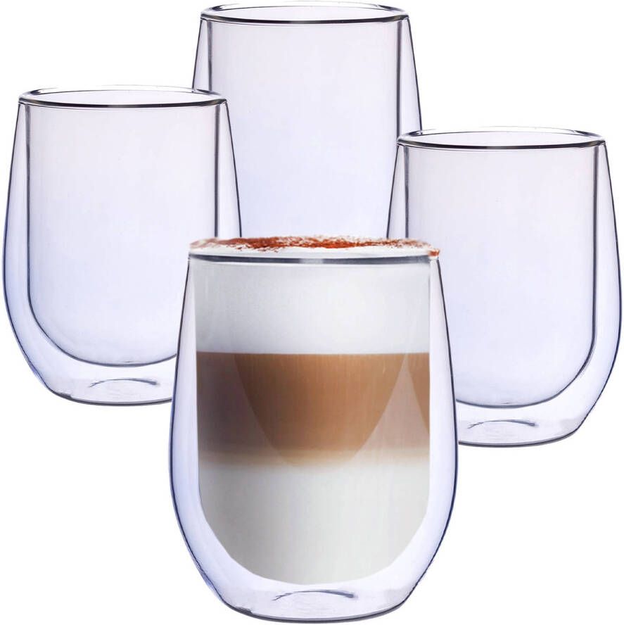 Altom Design Blauwe Dubbelwandige Koffieglazen Dubbelwandige Theeglazen Cappuccino Glazen 300ml Set Van 2