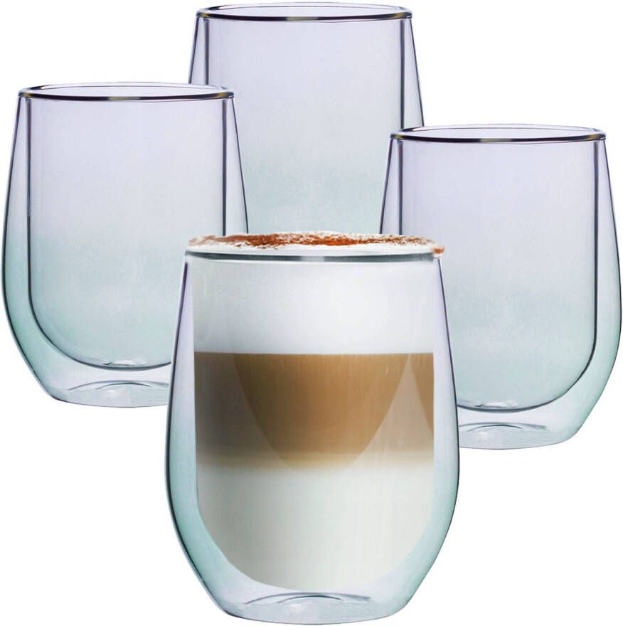 Altom Design Groene Dubbelwandige Koffieglazen Dubbelwandige Theeglazen Cappuccino Glazen 300ml Set Van 2