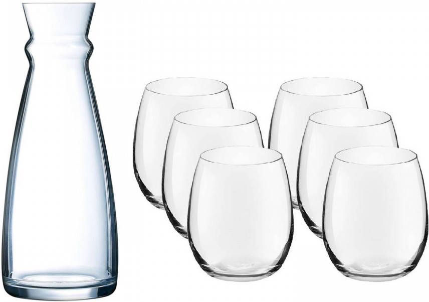 Arcoroc Glazen Schenkkan/karaf 1 Liter Met 6x Waterglazen 390 Ml Schenkkannen