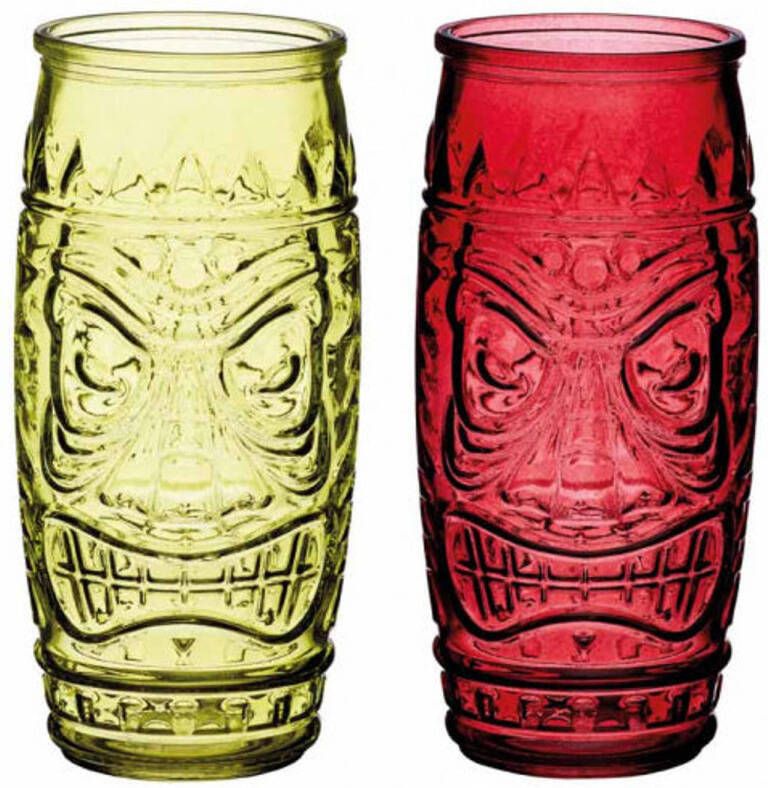 BarCraft Cocktailglazen Tiki 650 Ml Glas Groen/rood 2 Stuks