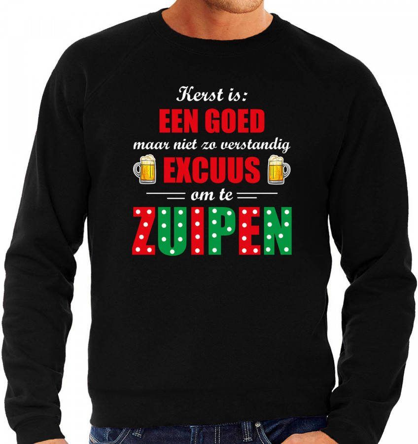 Bellatio Decorations Kerst Goed Excuus Om Te Zuipen Foute Kerstsweater Bier/Kersttrui Zwart Voor Heren M Kerst Truien