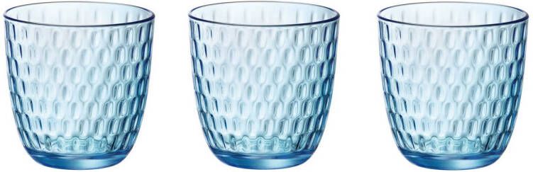 Bormioli Rocco 8x Stuks Waterglazen/drinkglazen Blauw Transparant Met Relief 290 Ml Drinkglazen