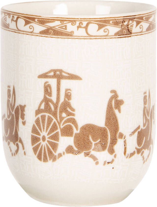 Clayre & Eef Mok 100 Ml Beige Bruin Porselein Rond Theemok Koffiemok Beker Beige Theemok Koffiemok