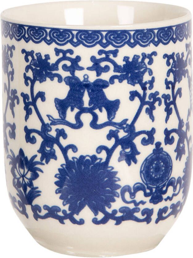 Clayre & Eef Mok 100 Ml Blauw Porselein Rond Theemok Koffiemok Beker Blauw Theemok Koffiemok