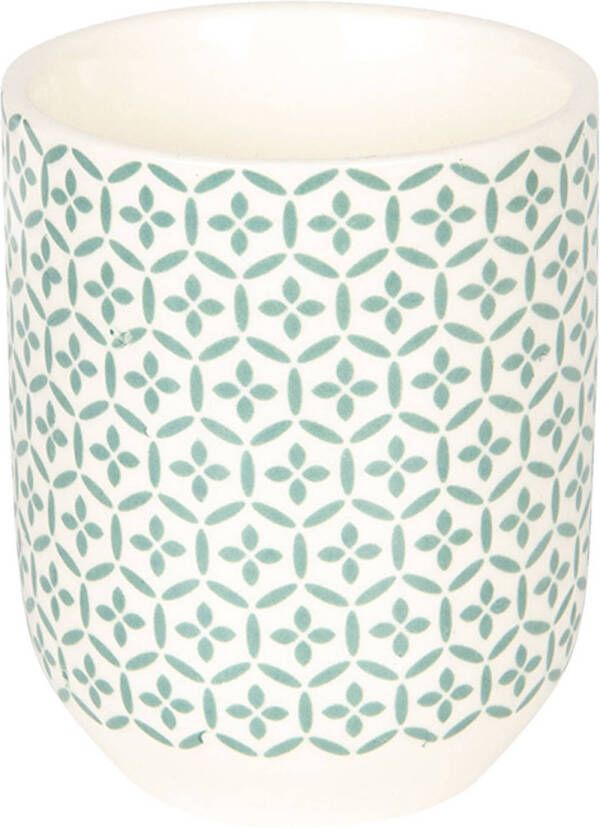 Clayre & Eef Mok 100 Ml Turquoise Beige Porselein Rond Theemok Koffiemok Beker Blauw Theemok Koffiemok