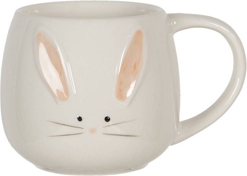 Clayre & Eef Mok 200 Ml Beige Keramiek Rond Konijn Theemok Koffiemok Beker Beige Theemok Koffiemok