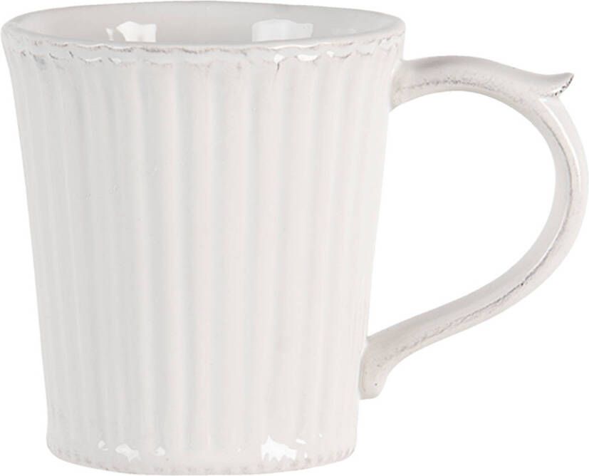 Clayre & Eef Mok 250 Ml Wit Dolomiet Rond Theemok Koffiemok Beker Wit Theemok Koffiemok