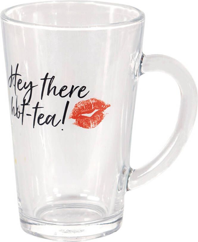Clayre & Eef Mok 300 Ml Glas Lippen Hey There Hot Tea! Koffiemok Beker Drinkbeker Transparant Koffiemok Beker