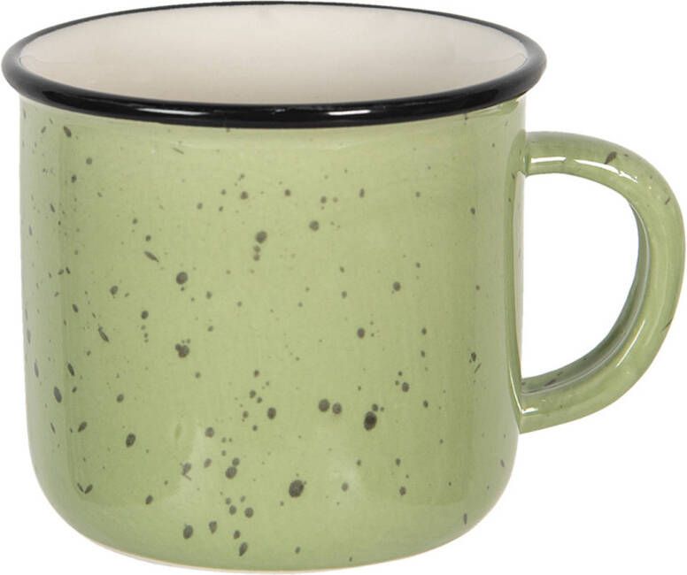 Clayre & Eef Mok 300 Ml Groen Keramiek Rond Theemok Koffiemok Beker Groen Theemok Koffiemok