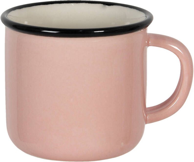 Clayre & Eef Mok 300 Ml Roze Keramiek Rond Theemok Koffiemok Beker Roze Theemok Koffiemok