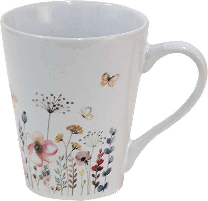 Clayre & Eef Mok 300 Ml Wit Keramiek Bloemen Theemok Cadeau Voor Haar Wit Theemok Cadeau Voor Haar