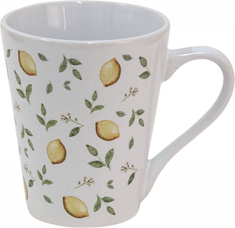Clayre & Eef Mok 300 Ml Wit Keramiek Citroen Theemok Cadeau Voor Haar Wit Theemok Cadeau Voor Haar