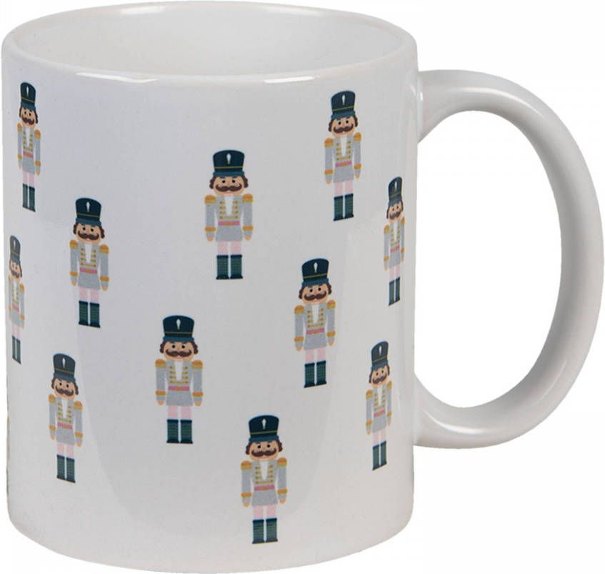 Clayre & Eef Mok 300 Ml Wit Keramiek Notenkrakers Theemok Koffiemok Beker Wit Theemok Koffiemok