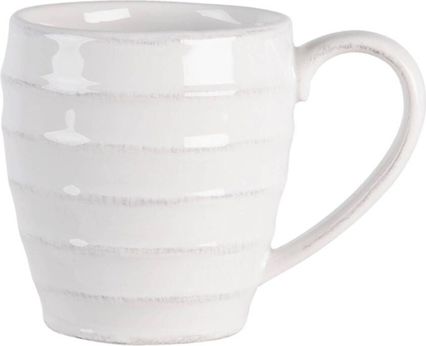 Clayre & Eef Mok 300 Ml Wit Keramiek Rond Theemok Koffiemok Beker Wit Theemok Koffiemok