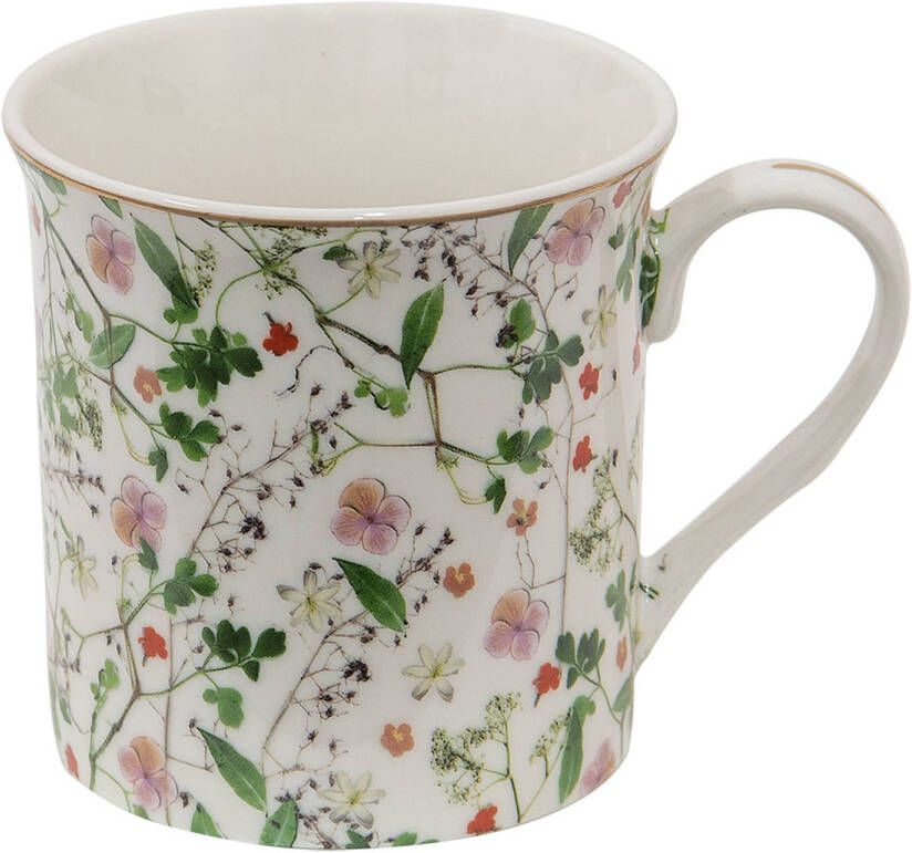 Clayre & Eef Mok 330 Ml Groen Porselein Bloemen Theemok Cadeau Voor Haar Groen Theemok Cadeau Voor Haar