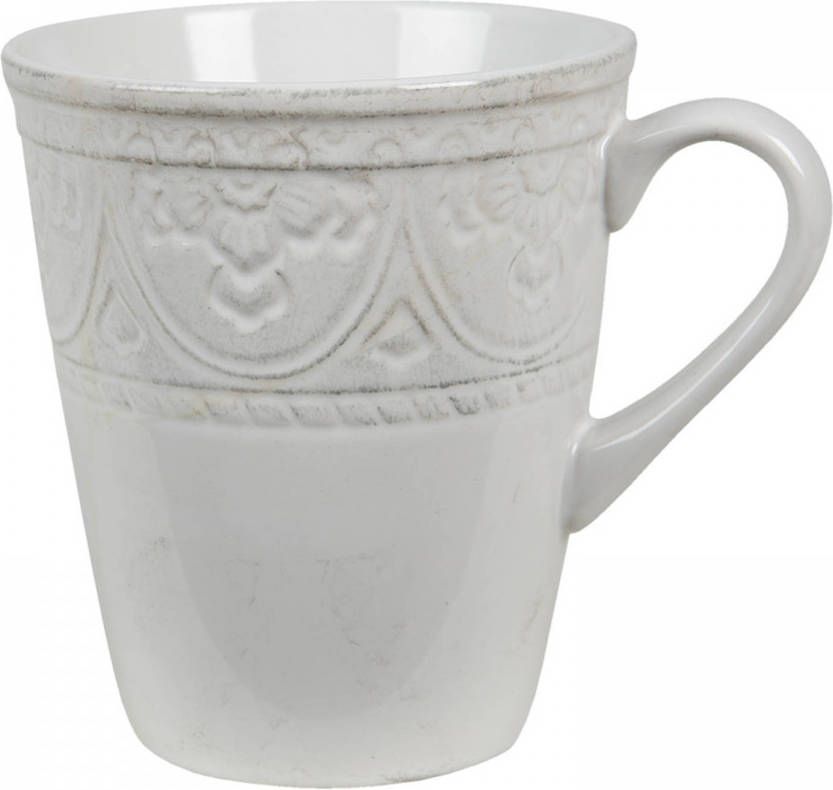 Clayre & Eef Mok 450 Ml Wit Keramiek Theemok Koffiemok Beker Wit Theemok Koffiemok