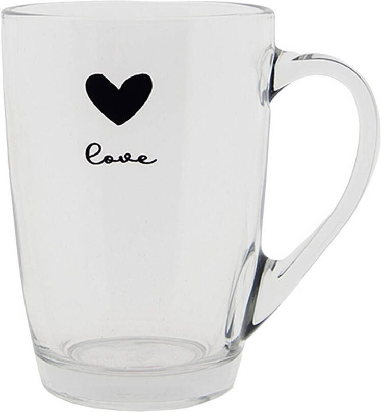 Clayre & Eef Theeglas 300 Ml Glas Hart Love Theemok Theebeker Transparant Theemok Theebeker