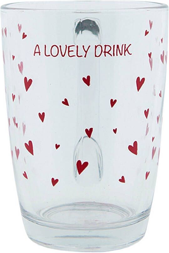 Clayre & Eef Theeglas 300 Ml Glas Harten A Lovely Drink Theemok Theebeker Transparant Theemok Theebeker