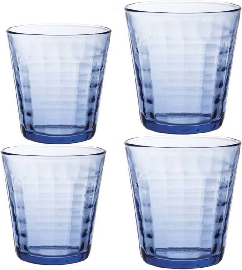 Duralex Set Van 8 Drinkglazen/waterglazen Blauw 220/275 Ml Prisme Drinkglazen