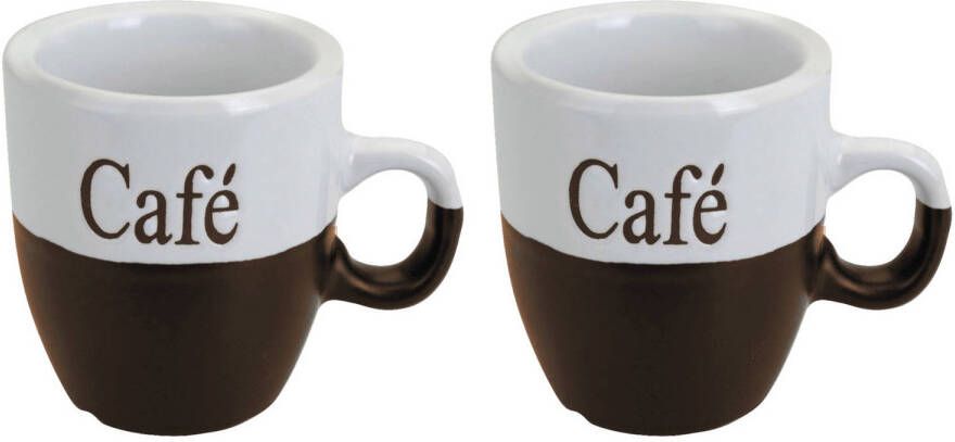 Excellent Houseware Koffiemok Set 2x Stuks Donkerbruin Keramiek 150 Ml Bekers