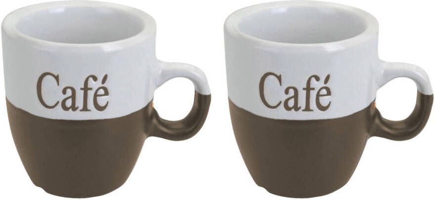 Excellent Houseware Koffiemok Set 2x Stuks Lichtbruin Keramiek 150 Ml Bekers