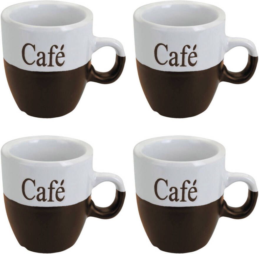 Excellent Houseware Koffiemok Set 4x Stuks Donkerbruin Keramiek 150 Ml Bekers
