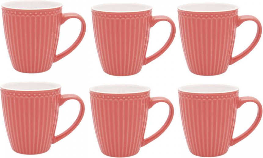 GreenGate Koffiemokken Alice Coral 300 Ml 6 Stuks Koraal Kleurig