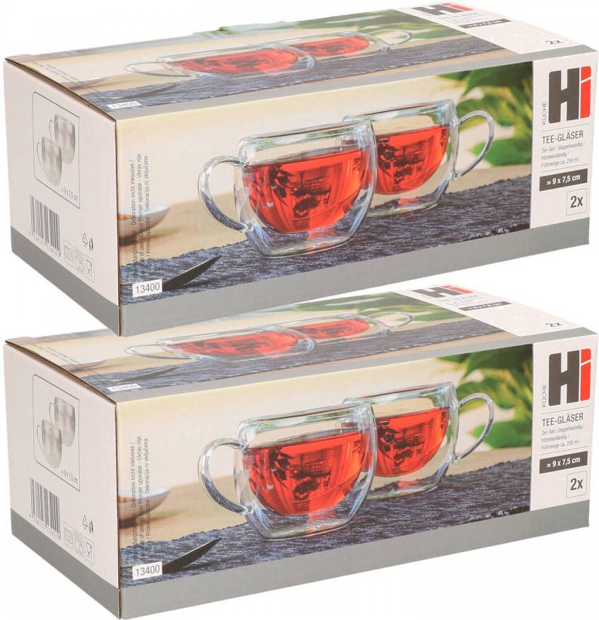 CHI Set Van 4x Stuks Dubbelwandige Theeglazen/koffieglazen 250 Ml Koffie En Theeglazen