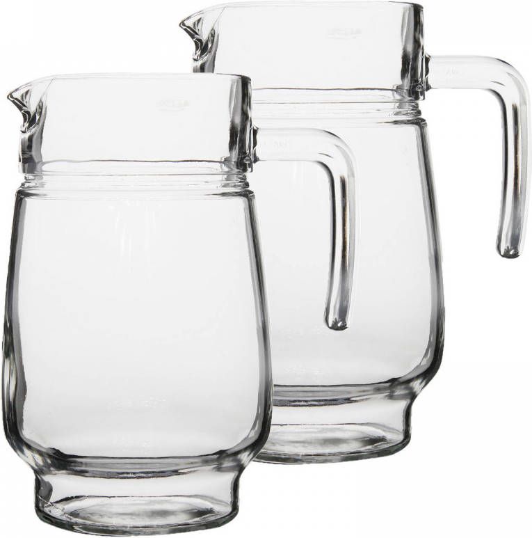 Luminarc 2x Stuks Glazen Schenkkannen/karaffen 1, 6 Liter Waterkannen