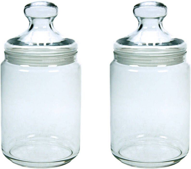 Luminarc Set Van 2x Stuks Voorraadpotten/bewaarpotten 1000 Ml Glas Met Glazen Deksel Voorraadpot
