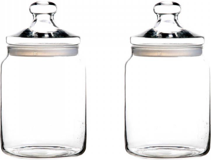 Luminarc Set Van 2x Stuks Voorraadpotten/bewaarpotten 2000 Ml Glas Met Glazen Deksel Voorraadpot