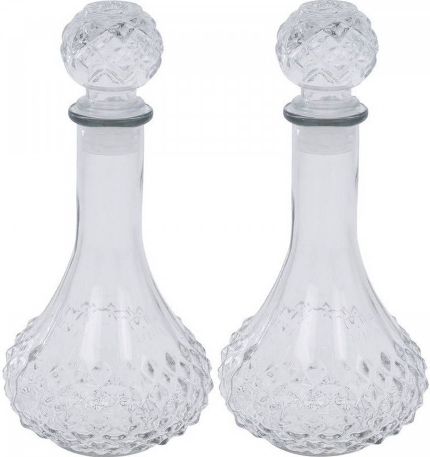 Merkloos 2x Glazen Whiskey Karaf Met Dop 500 Ml Whiskeykaraffen