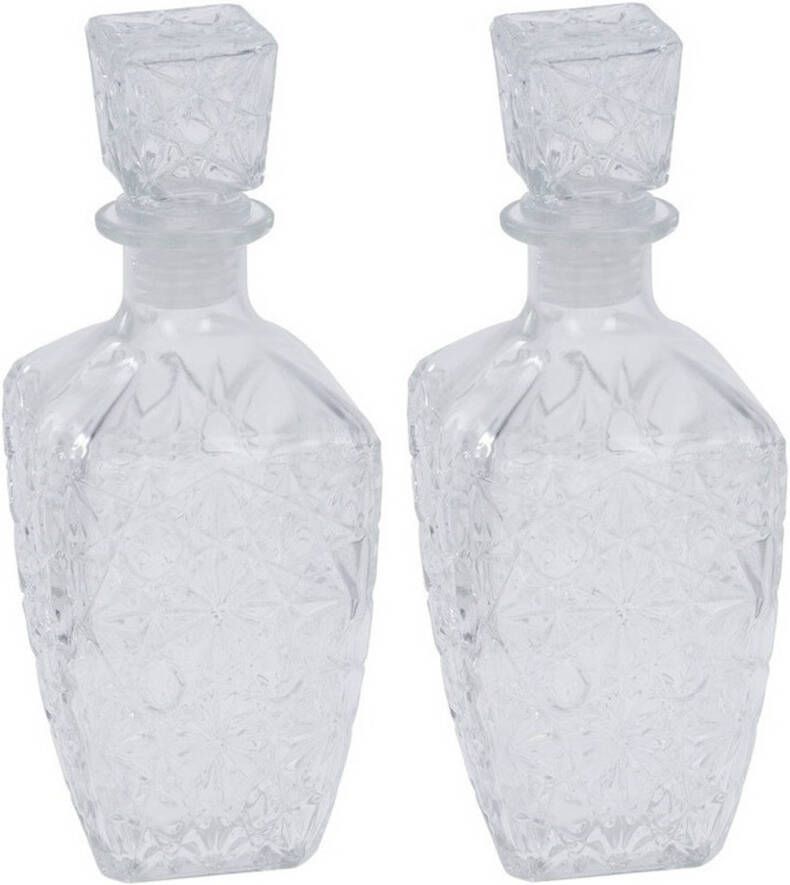 Merkloos 2x Glazen Whiskey Karaf Met Dop 750 Ml Whiskeykaraffen