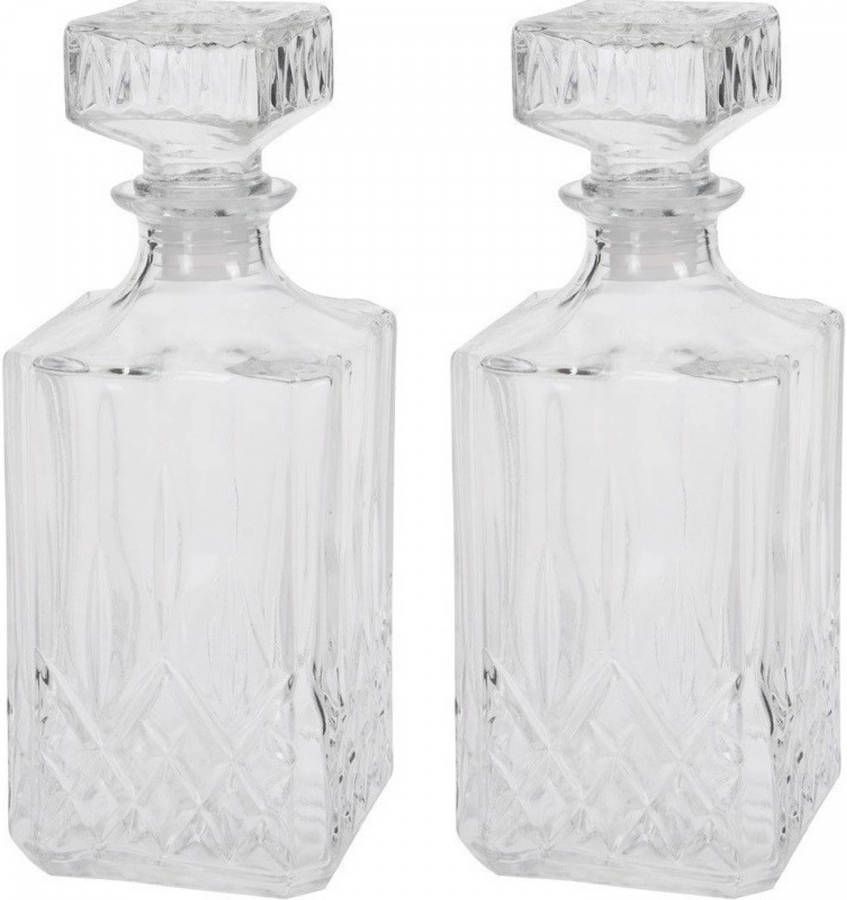 Merkloos 2x Glazen Whiskey Karaf Met Dop Vierkant 750 Ml Whiskeykaraffen