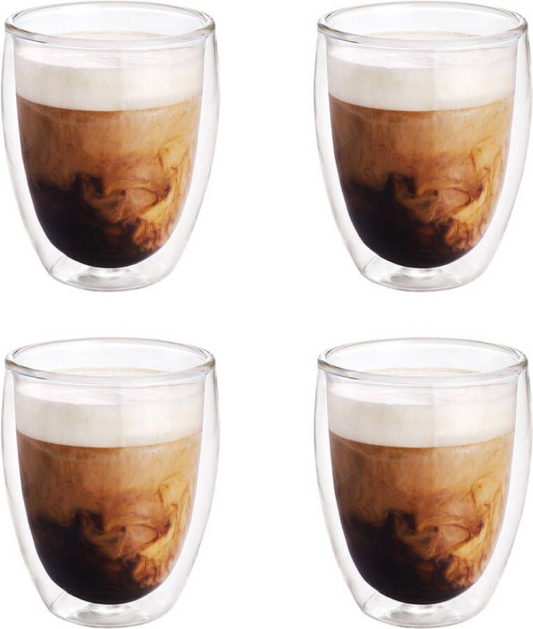 Merkloos 4x Dubbelwandige Koffiekopjes/theeglazen 300 Ml Koffie En Theeglazen