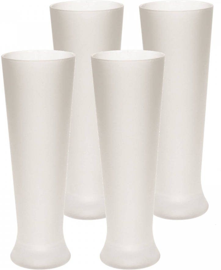Merkloos 4x Stuks Onbreekbaar Bierglas Op Voet Frosted/mat Transparant Kunststof 30 Cl/300 Ml Bierglazen