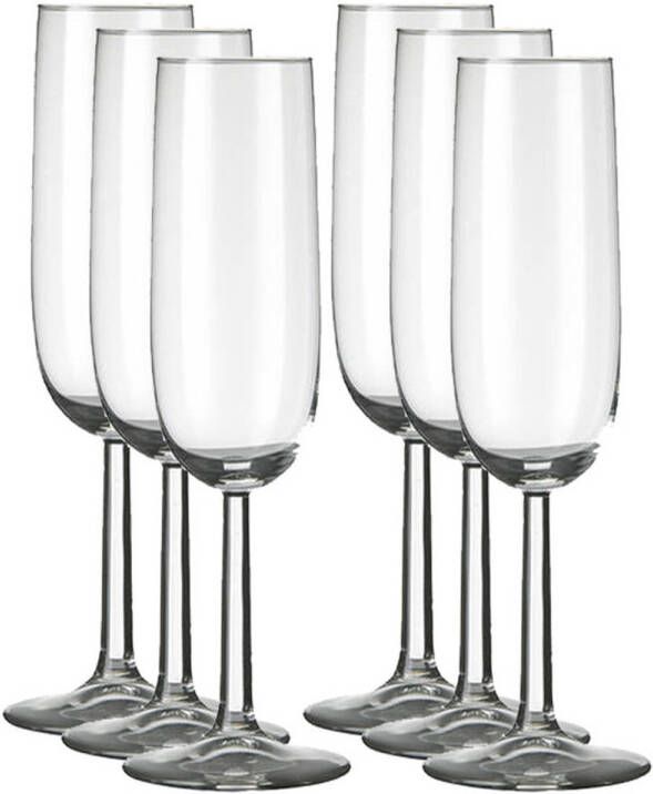 Merkloos 6x Champagneglazen/flutes Transparant 230 Ml Bouquet Champagneglazen