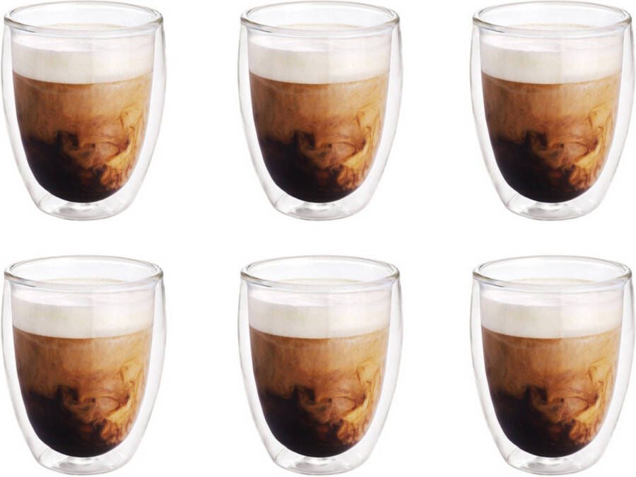Merkloos 6x Dubbelwandige Koffiekopjes/theeglazen 300 Ml Koffie En Theeglazen