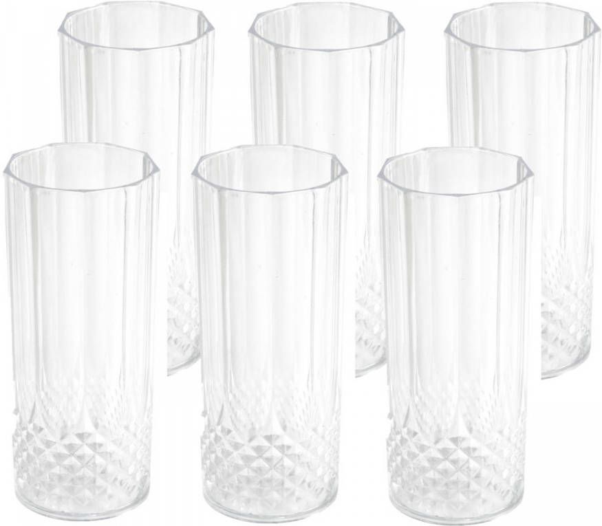 Merkloos 6x Stuks Kunststof Longdrinkglazen 400 Ml Met Kristaleffect Drinkglazen