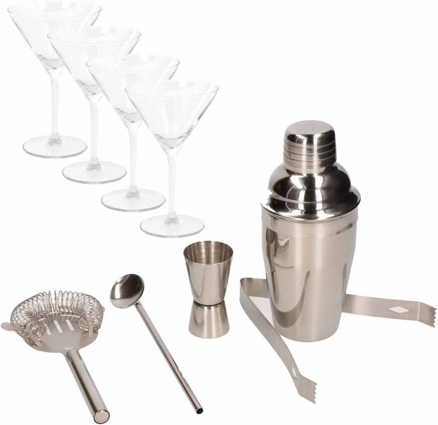 Merkloos Cocktail Set Inclusief Cocktailshaker En 4x Luxe Cocktailglazen/martiniglazen Cocktailshakers