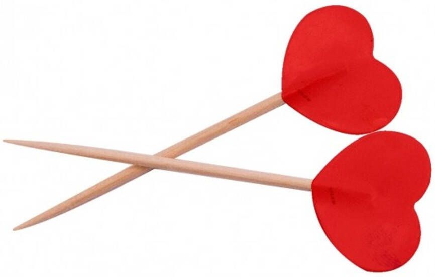 Merkloos Valentijn Rode Hartjes Cocktailprikkers 50 Stuks