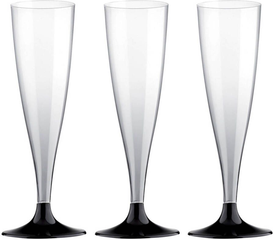 Santex 10x Champagneglazen/flutes 14 Cl/140 Ml Van Kunststof Met Zwarte Voet Champagneglazen