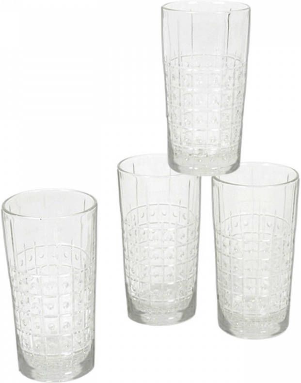 Bormioli Rocco 4x Stuks Longdrink Glazen Met Relief 490 Ml Longdrinkglazen
