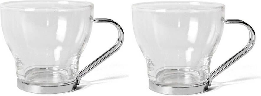 Shoppartners 6x Theeglazen/koffieglazen Met Rvs Oor 170 Ml Koffie En Theeglazen