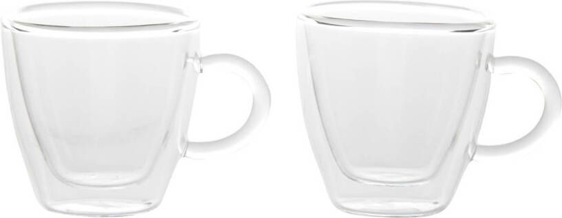 Shoppartners Set Van 2x Dubbelwandige Koffie/espresso Glazen Met Oor 60 Ml Transparant Koffie En Theeglazen