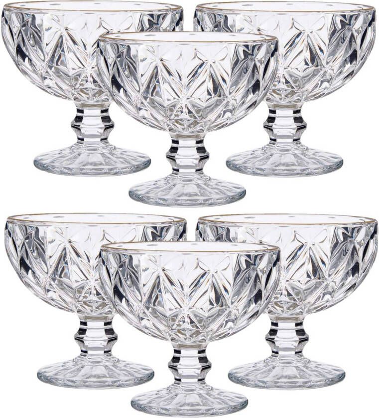 Vivalto Set Van 6x Stuks Diamante Ijscoupes/ijsschaaltjes Van Glas 300 Ml Ijsjeshouders