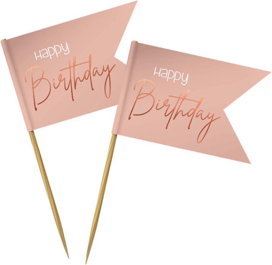 Feestbazaar Prikkers Elegant Lush Blush Happy Birthday 36 Stuks